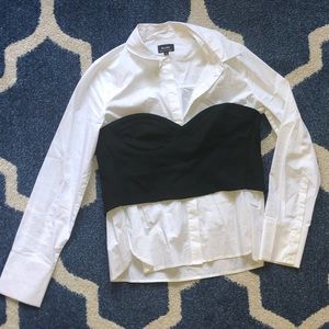 Bardot button down top with corset overlay